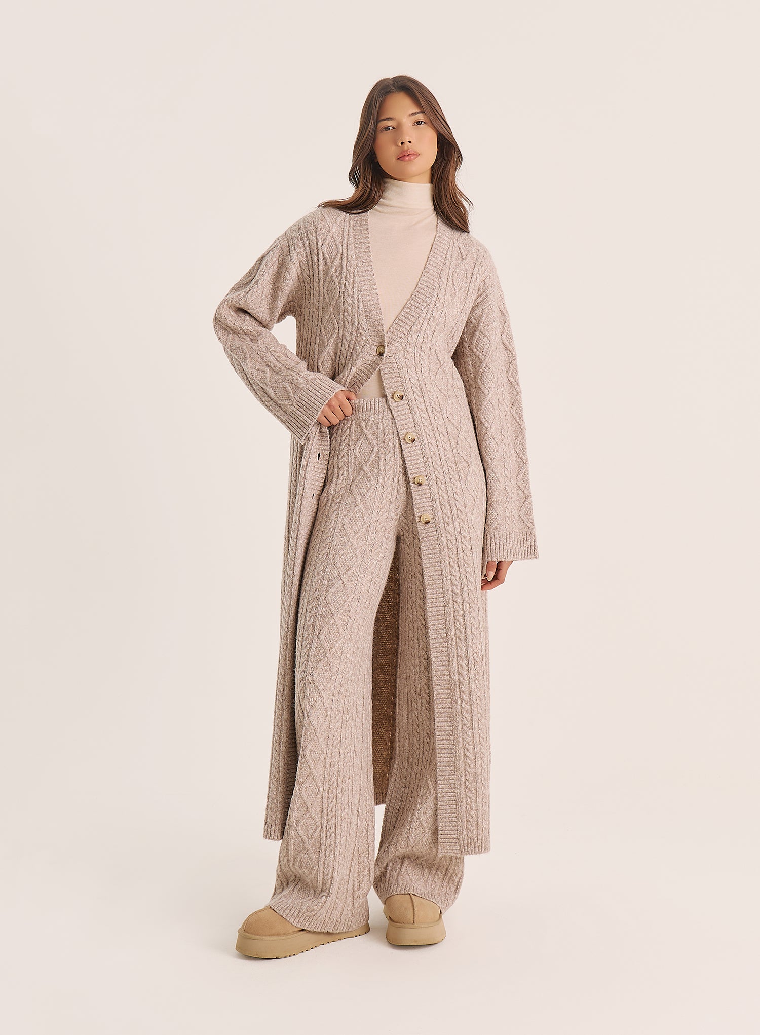 Taupe Cable Knitted Trousers